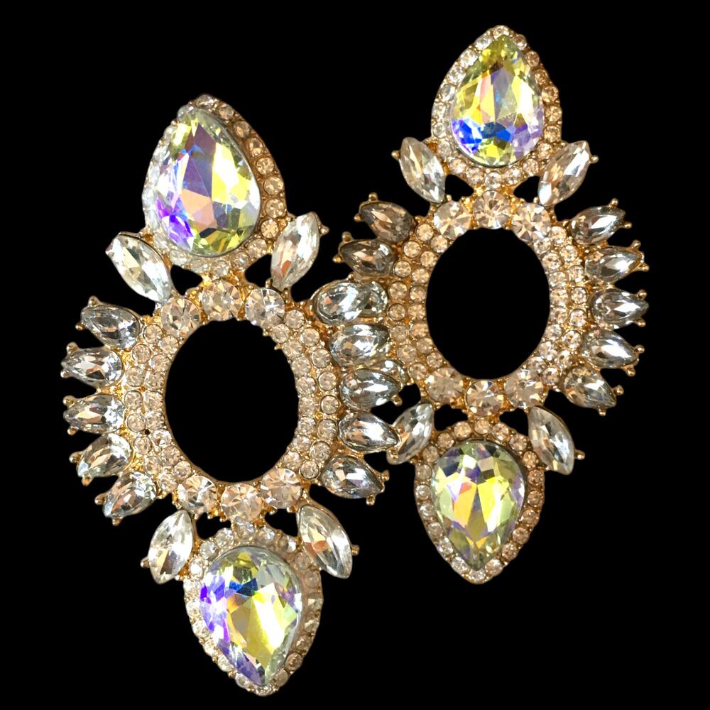 Gold-Tone Aurora Crystal Teardrop Hoop Earrings